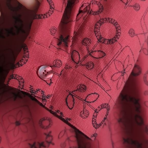 Embroidered Floral Linen Blend Button Down Top/ Shacket Women's Size 14P - Picture 8 of 10